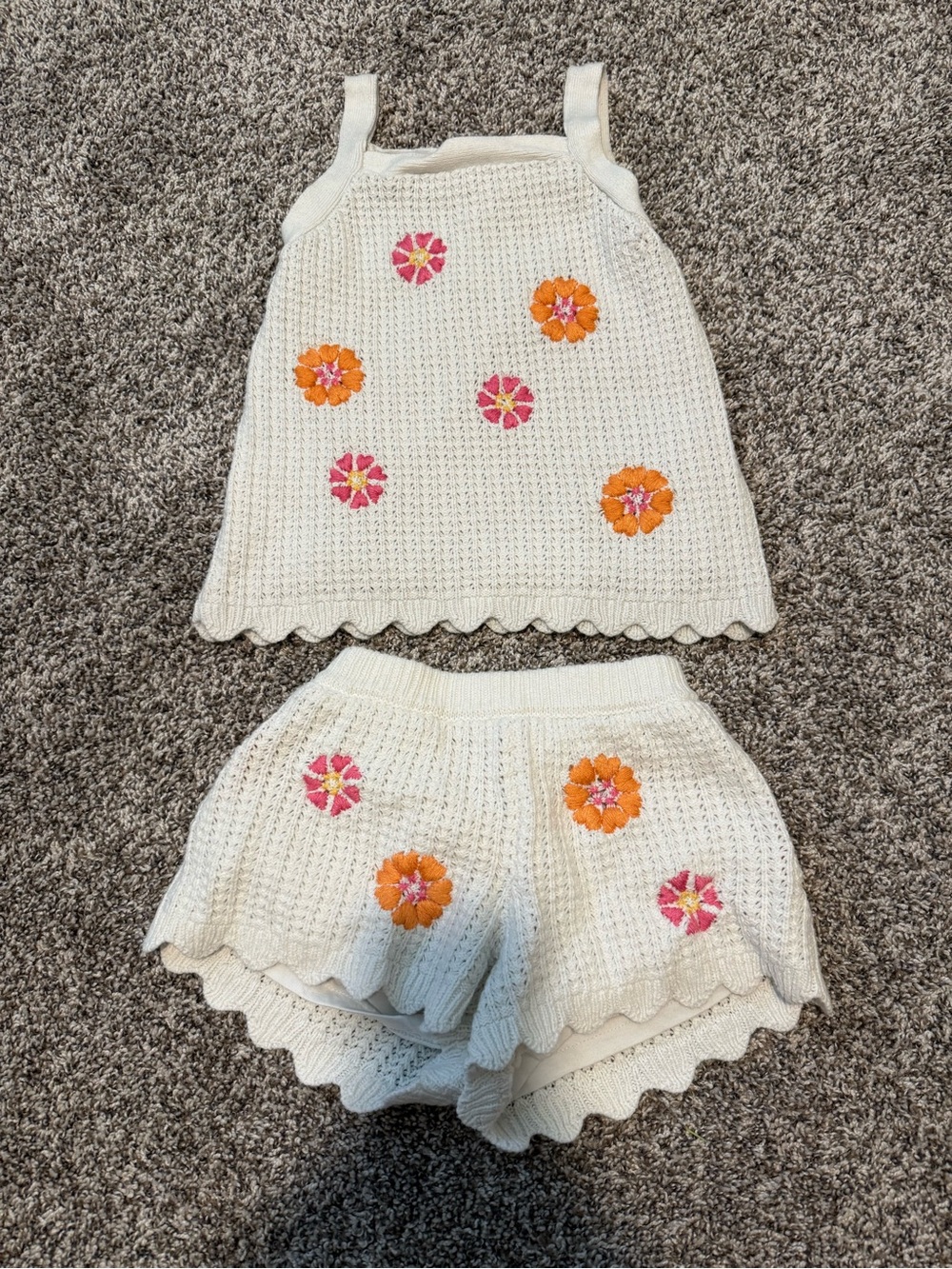 C&C California Cream Crochet Tank & Shorts with Orange and Pink Flowers